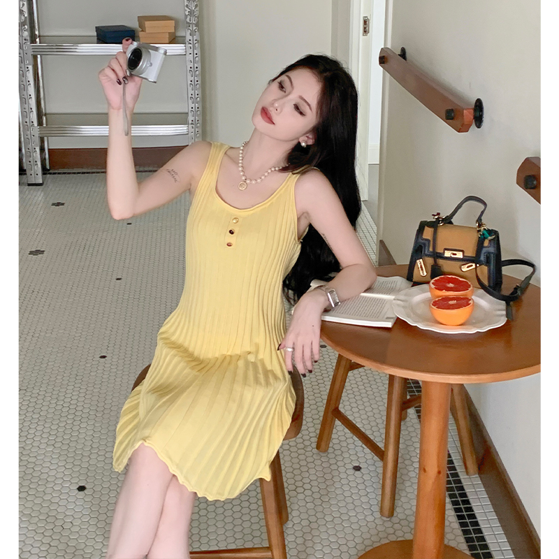 Yellow Western style sling sweet slim spicegirl dress