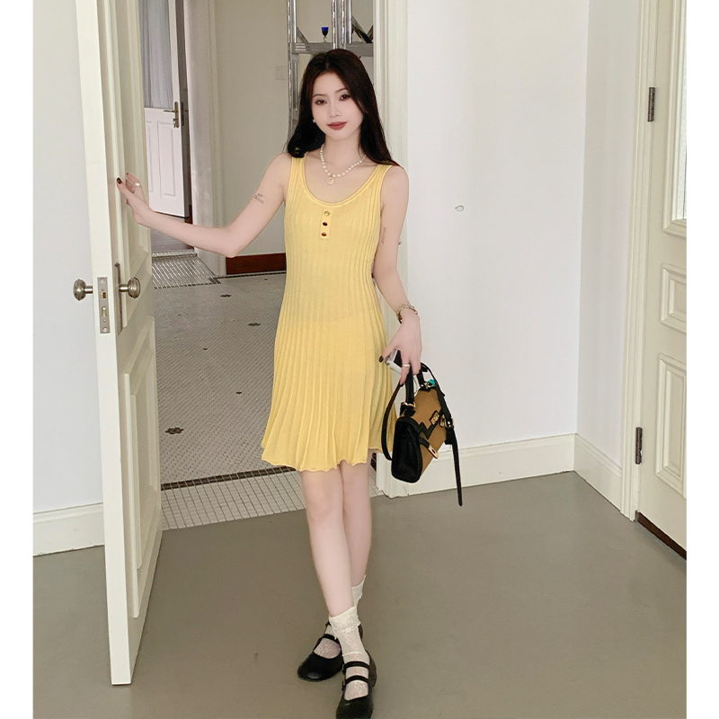 Yellow Western style sling sweet slim spicegirl dress