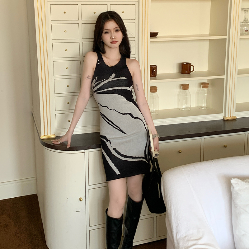 Mixed colors sling slim short package hip dress for women