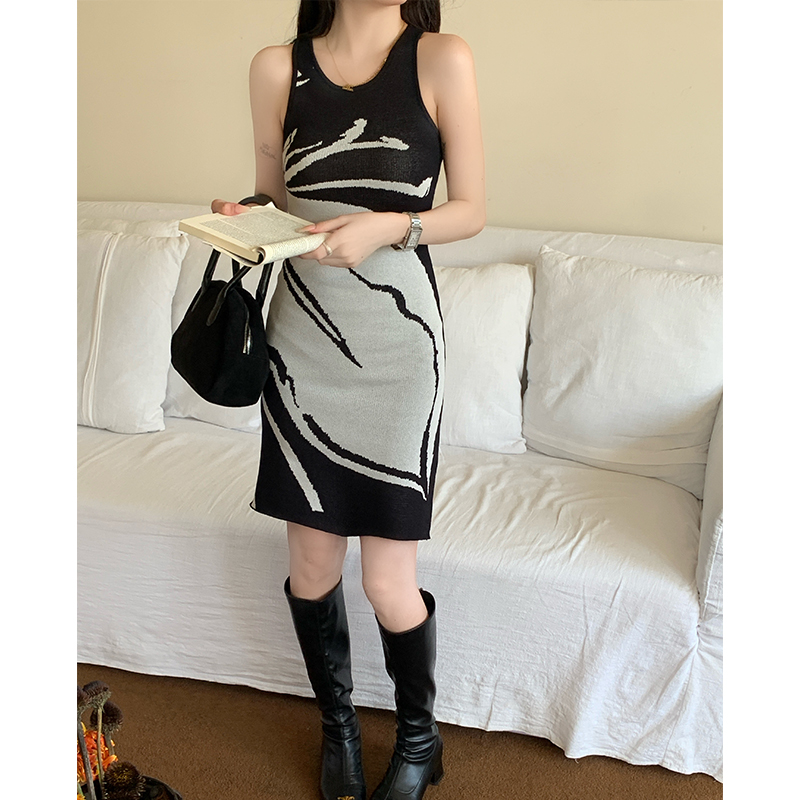 Mixed colors sling slim short package hip dress for women