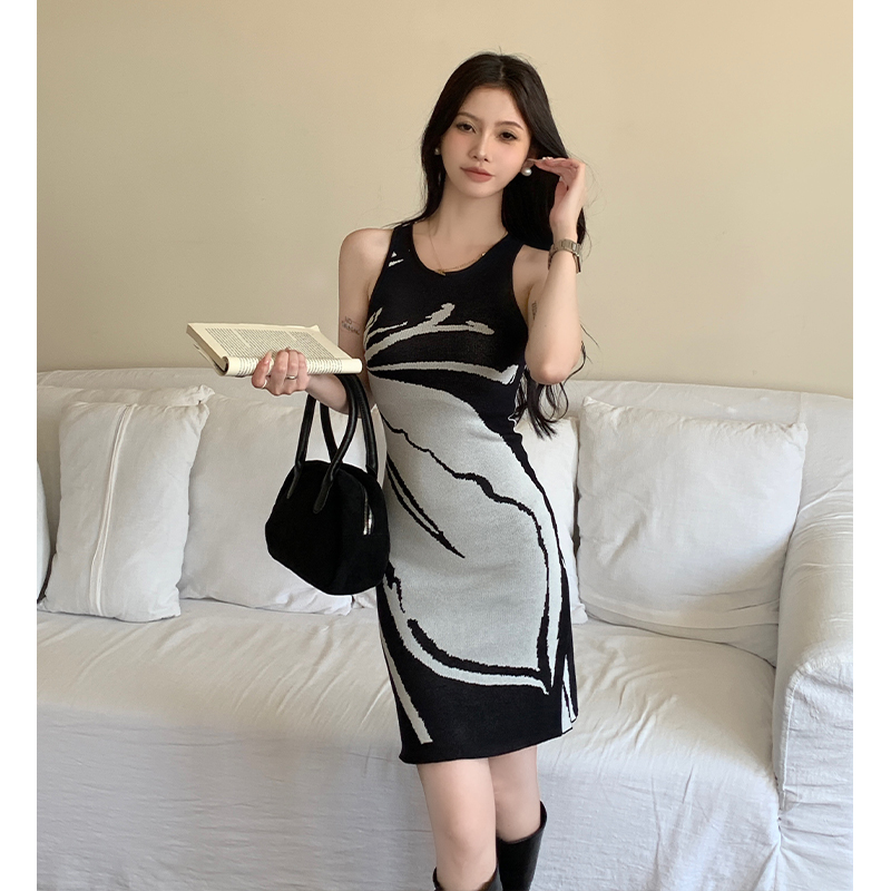 Mixed colors sling slim short package hip dress for women