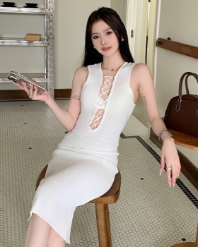 Slim elasticity V-neck temperament knitted sexy dress