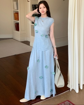 Long vest France style skirt 2pcs set for women