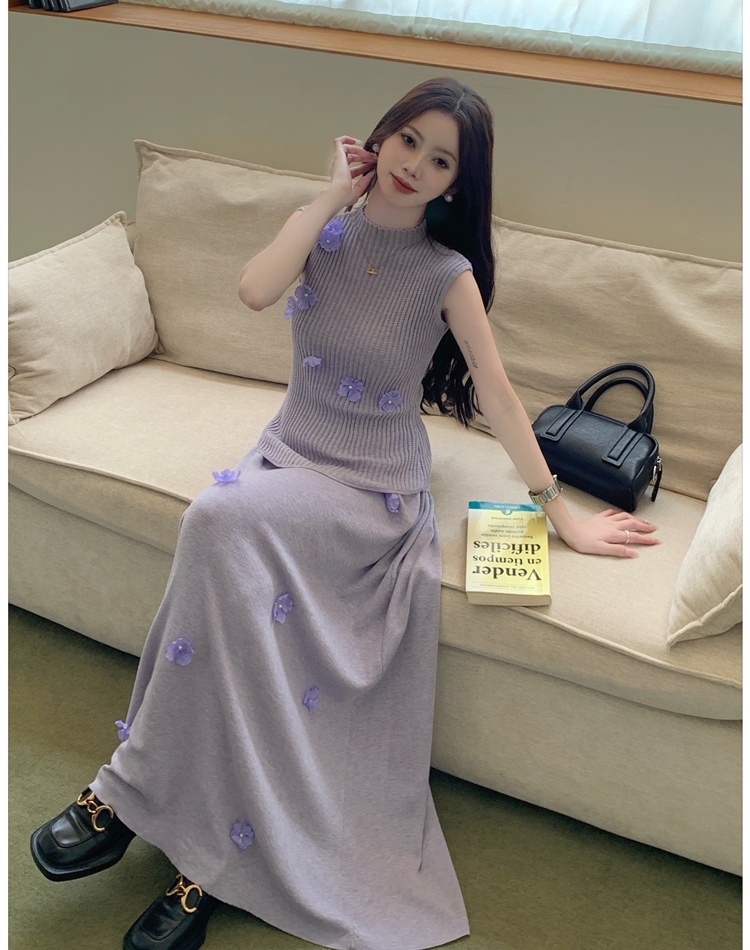 Long vest France style skirt 2pcs set for women