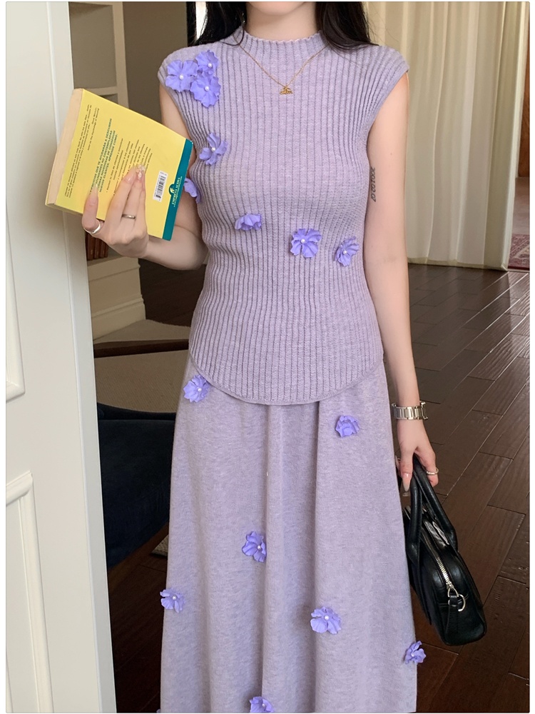 Long vest France style skirt 2pcs set for women