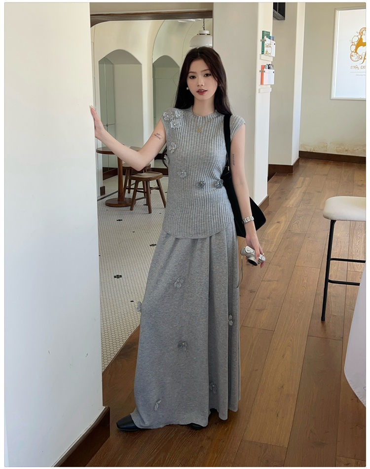 Long vest France style skirt 2pcs set for women