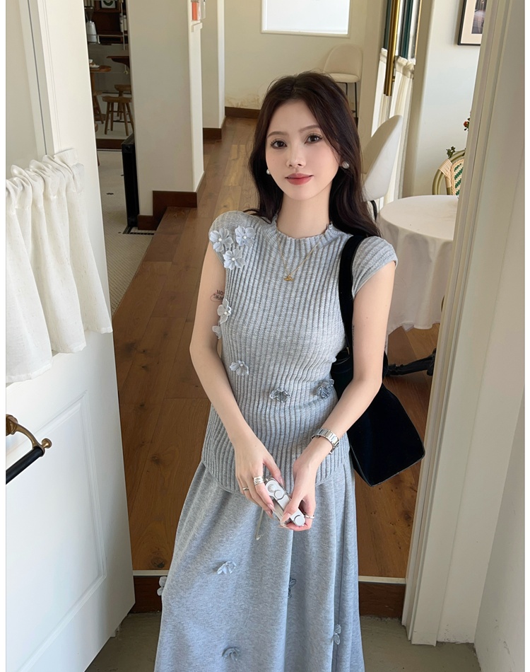 Long vest France style skirt 2pcs set for women