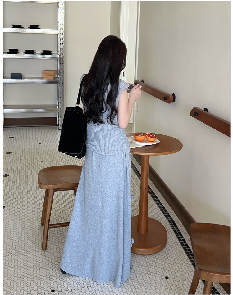 Long vest France style skirt 2pcs set for women