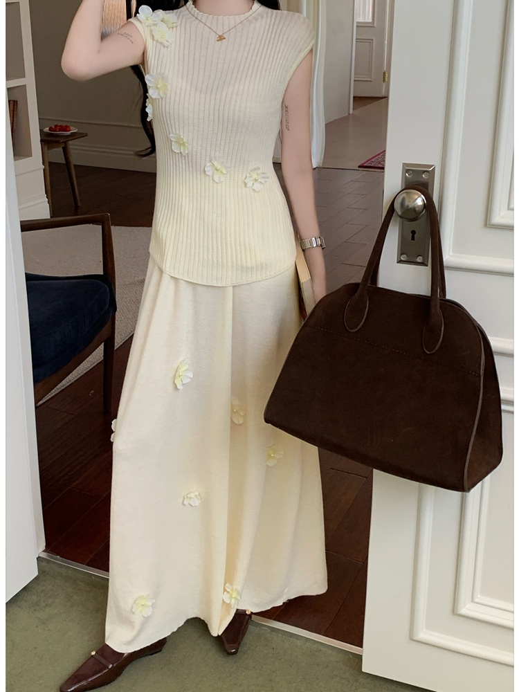 Long vest France style skirt 2pcs set for women