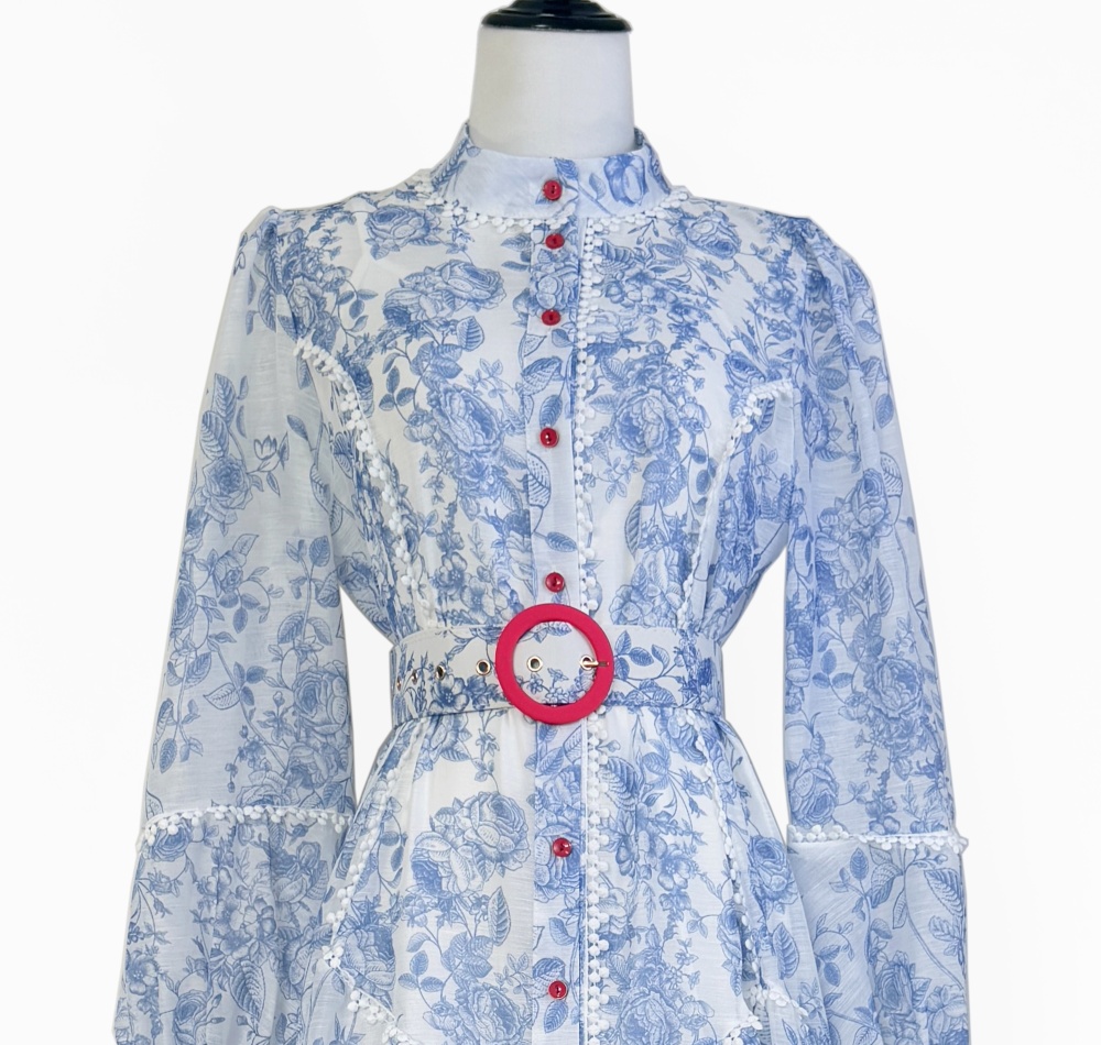 Splice retro printing lace big skirt long elegant dress