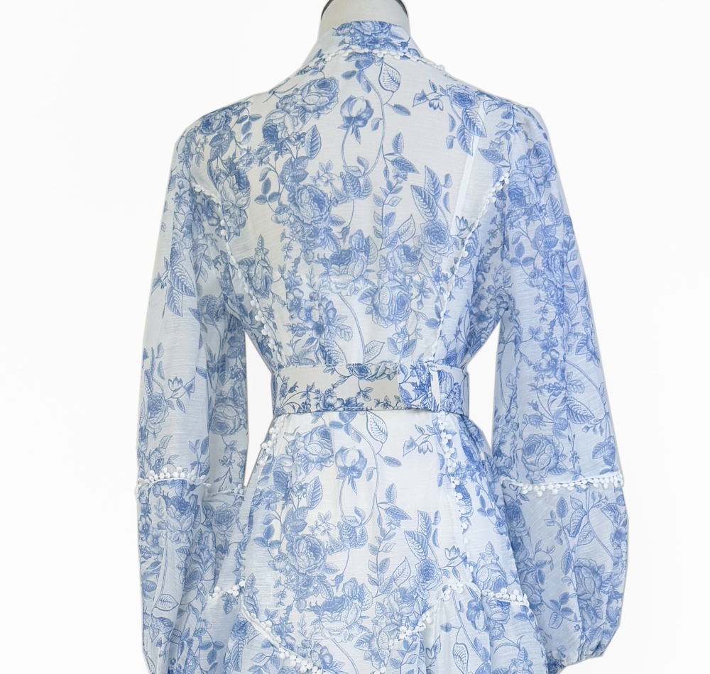Splice retro printing lace big skirt long elegant dress