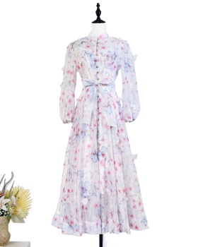 Big skirt stereoscopic flowers frenum pinched waist dress