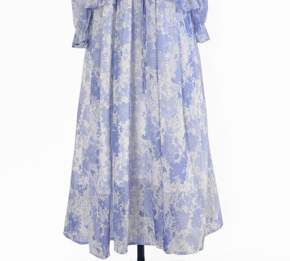 Printing round neck dress summer court style long dress
