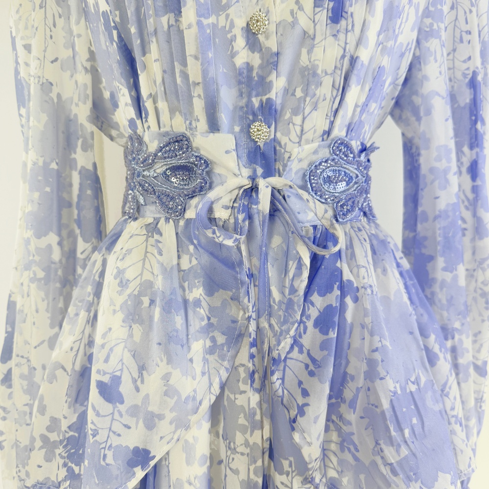 Printing round neck dress summer court style long dress