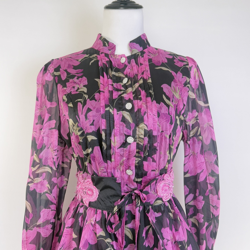 Printing round neck dress summer court style long dress