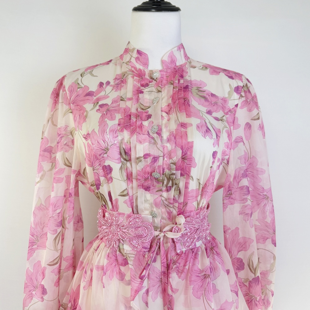 Printing round neck dress summer court style long dress