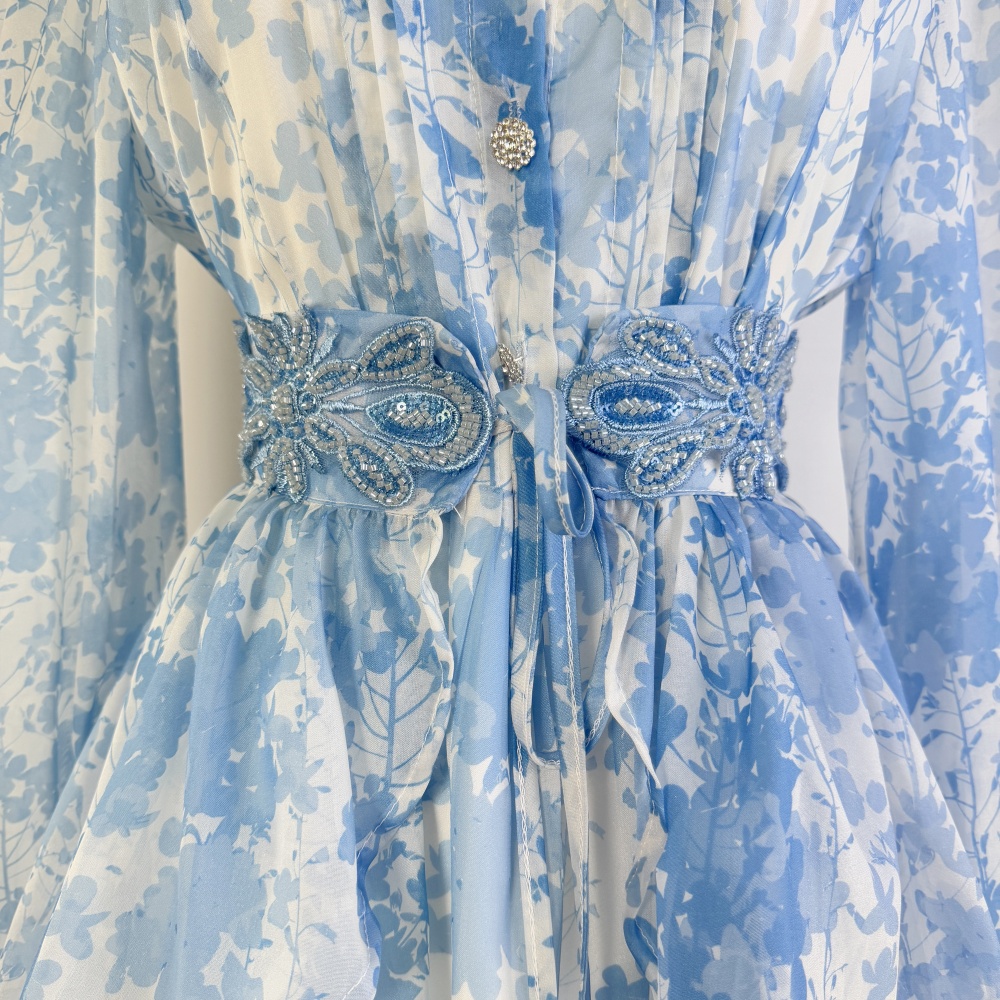 Printing round neck dress summer court style long dress