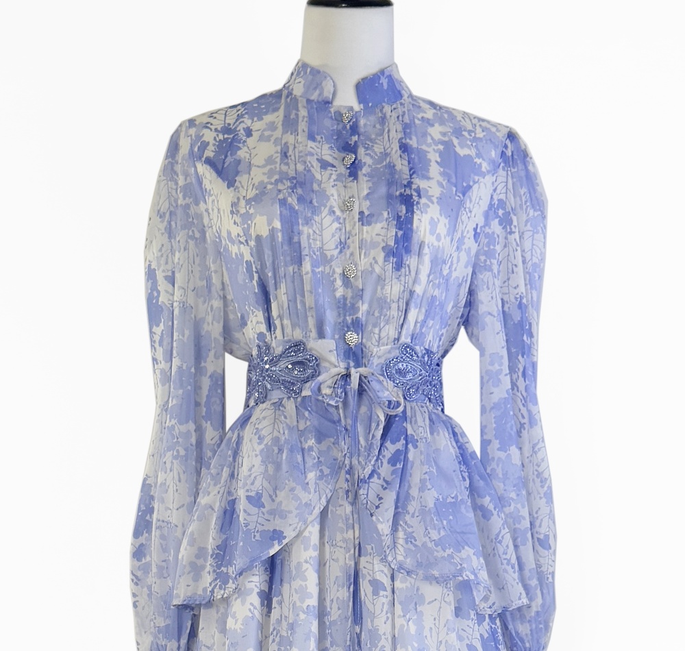 Printing round neck dress summer court style long dress