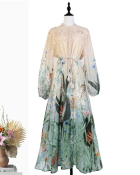 Splice long printing stereoscopic big skirt flowers dress