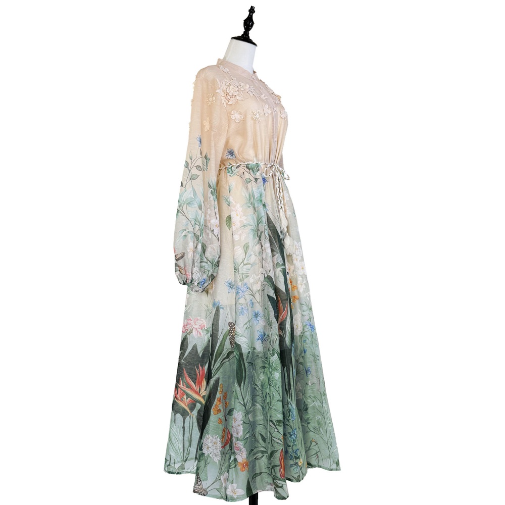 Splice long printing stereoscopic big skirt flowers dress