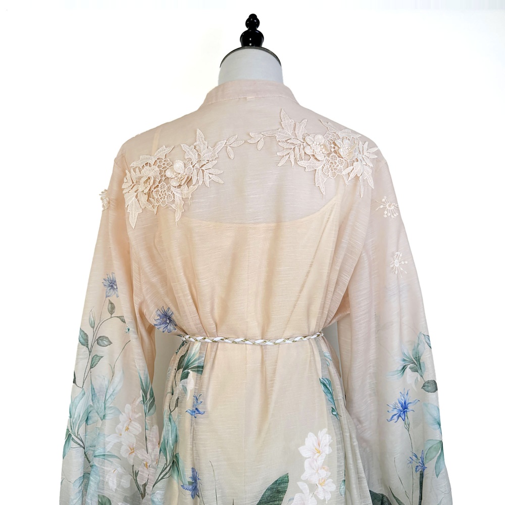 Splice long printing stereoscopic big skirt flowers dress