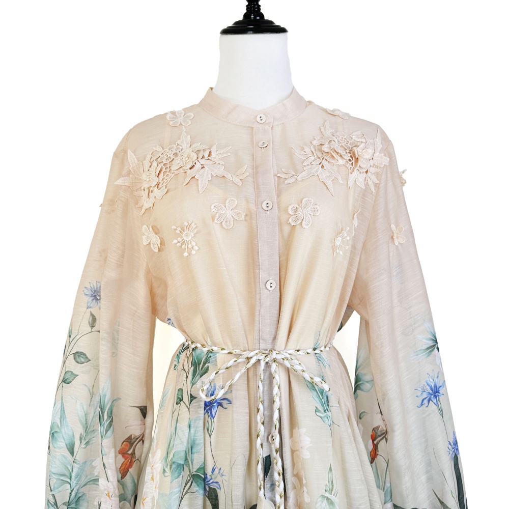 Splice long printing stereoscopic big skirt flowers dress