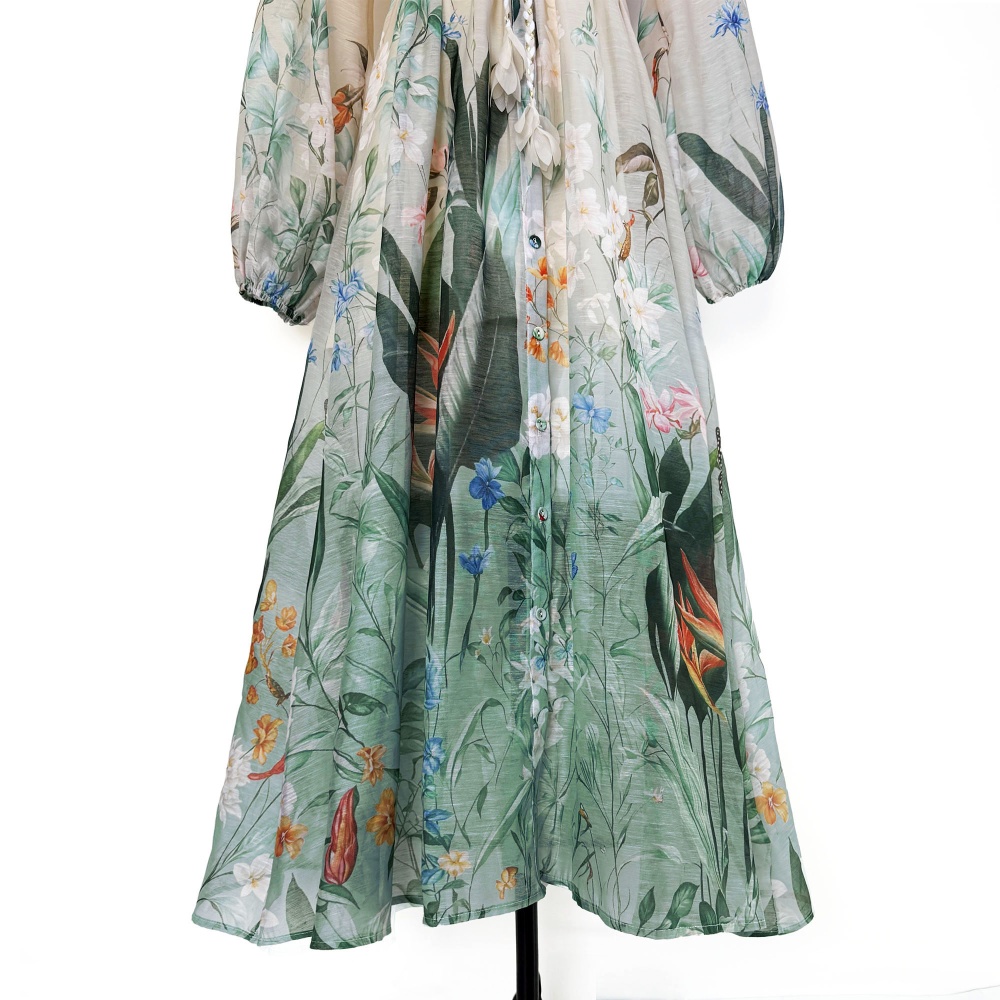 Splice long printing stereoscopic big skirt flowers dress