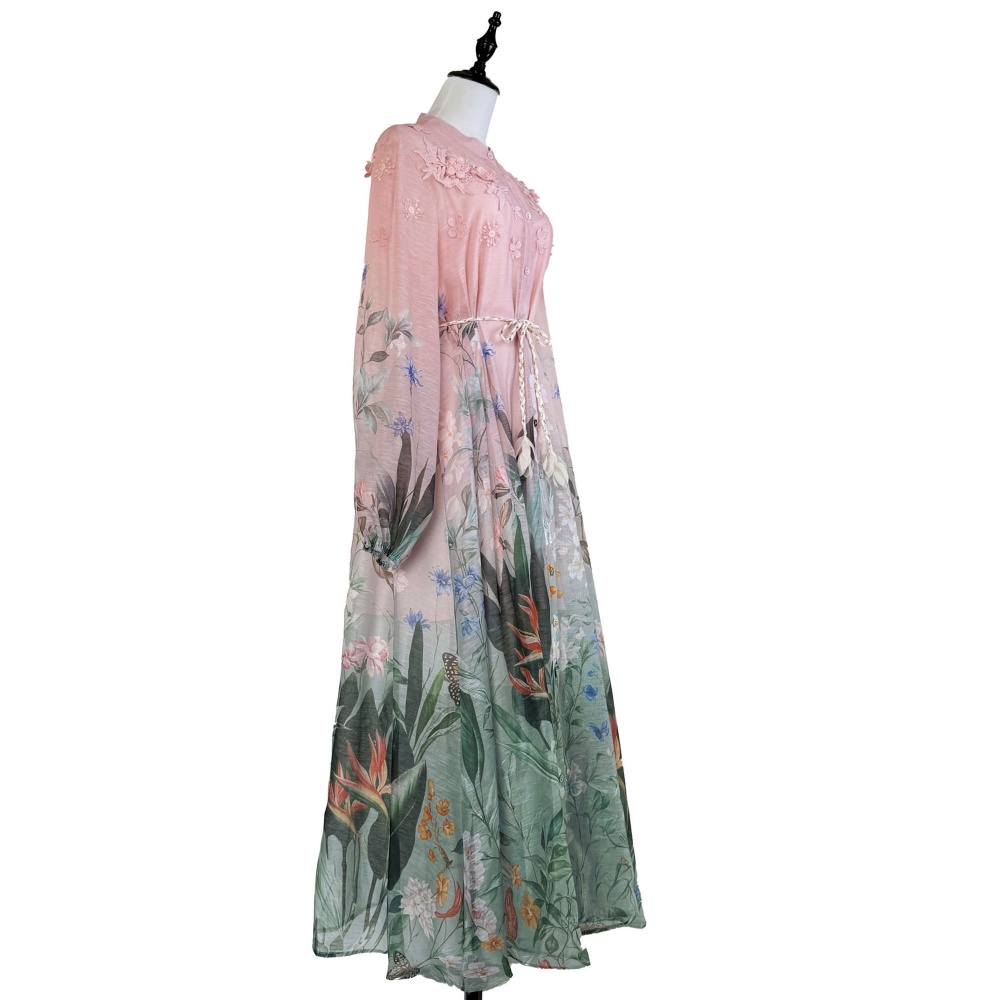 Splice long printing stereoscopic big skirt flowers dress