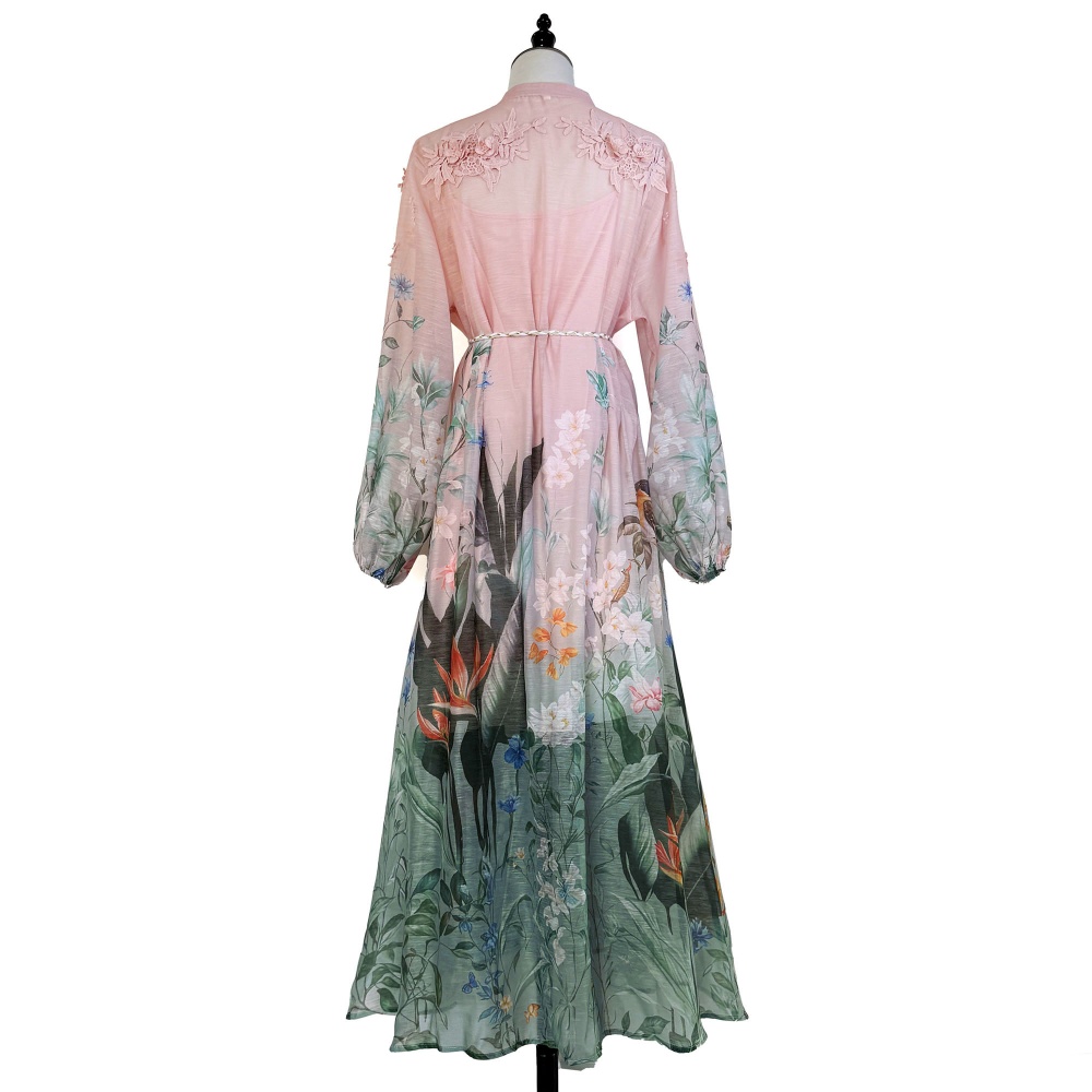 Splice long printing stereoscopic big skirt flowers dress