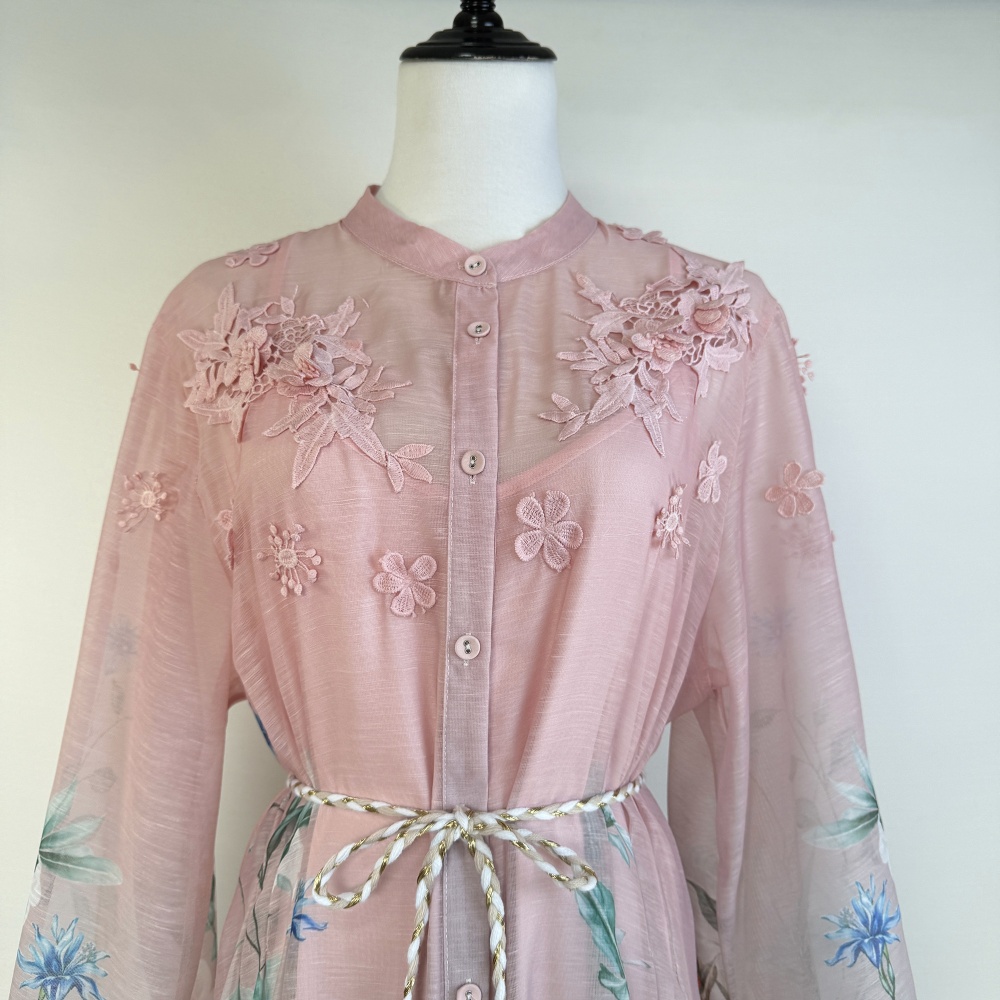 Splice long printing stereoscopic big skirt flowers dress