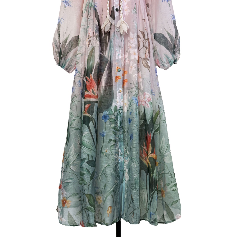 Splice long printing stereoscopic big skirt flowers dress