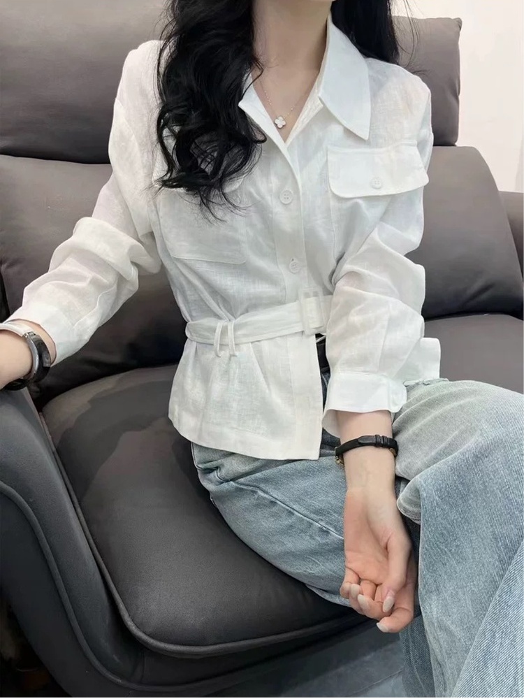 Flax slim loose work clothing fashion Casual simple shirt