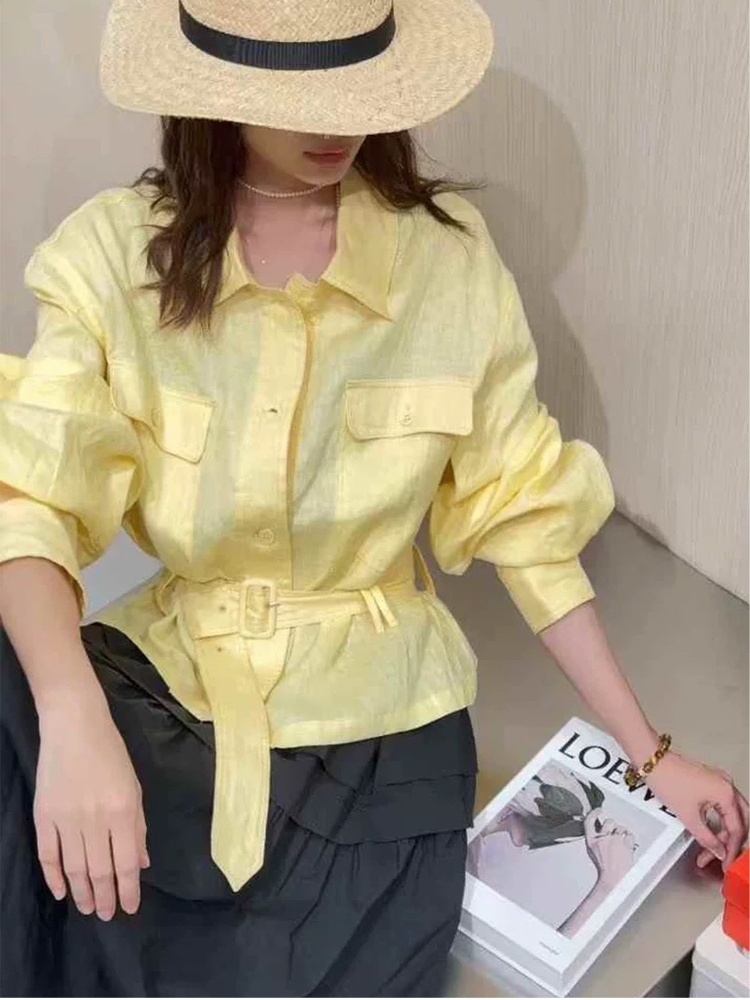 Flax slim loose work clothing fashion Casual simple shirt