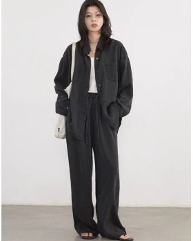 Mopping wide leg pants Korean style shirt 2pcs set for women