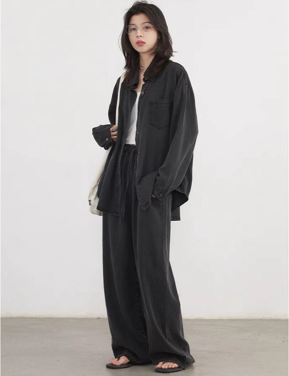 Mopping wide leg pants Korean style shirt 2pcs set for women