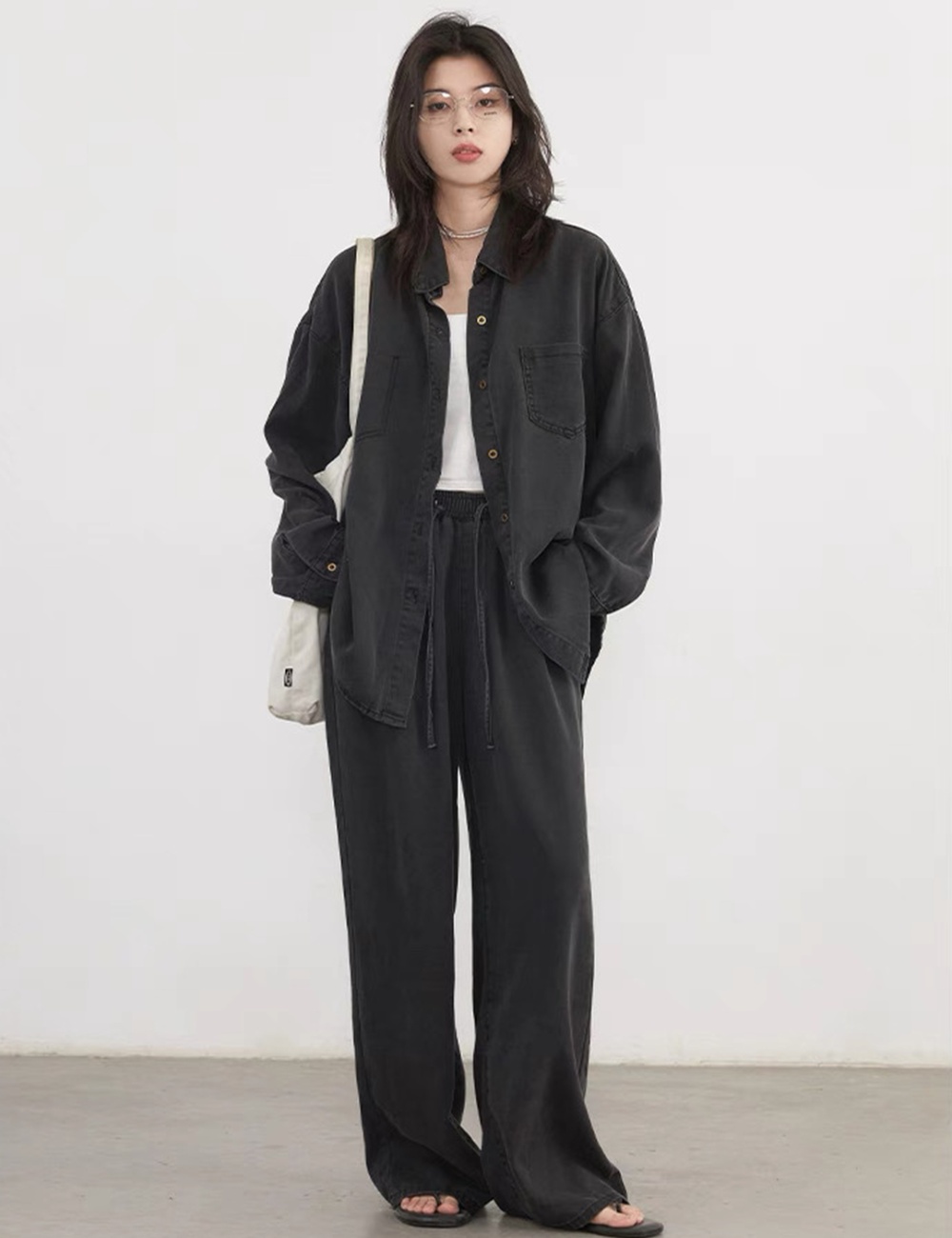 Mopping wide leg pants Korean style shirt 2pcs set for women