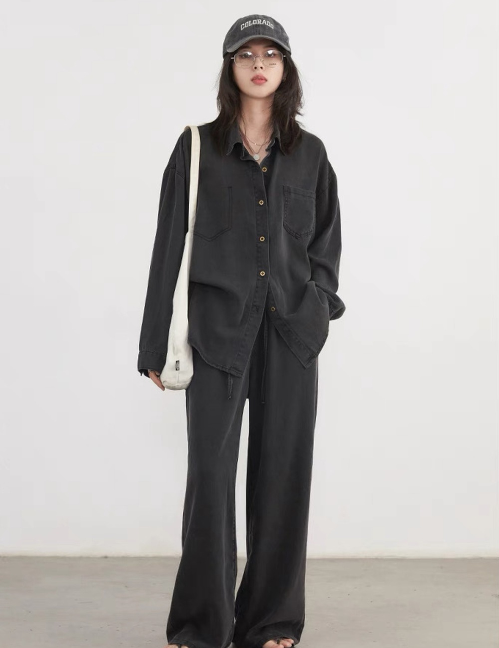Mopping wide leg pants Korean style shirt 2pcs set for women