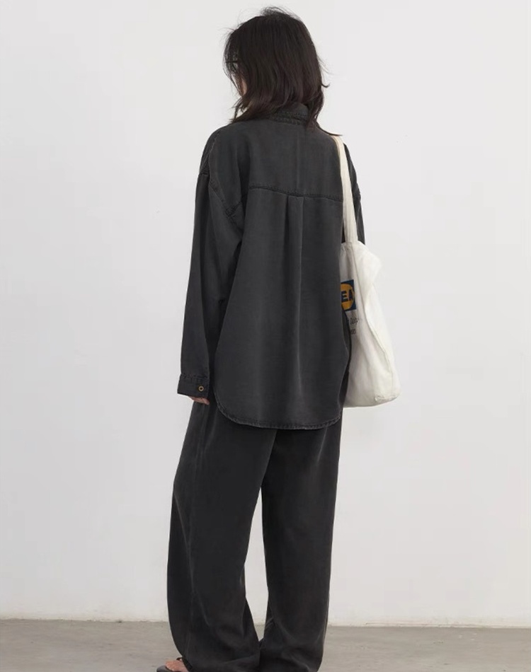 Mopping wide leg pants Korean style shirt 2pcs set for women