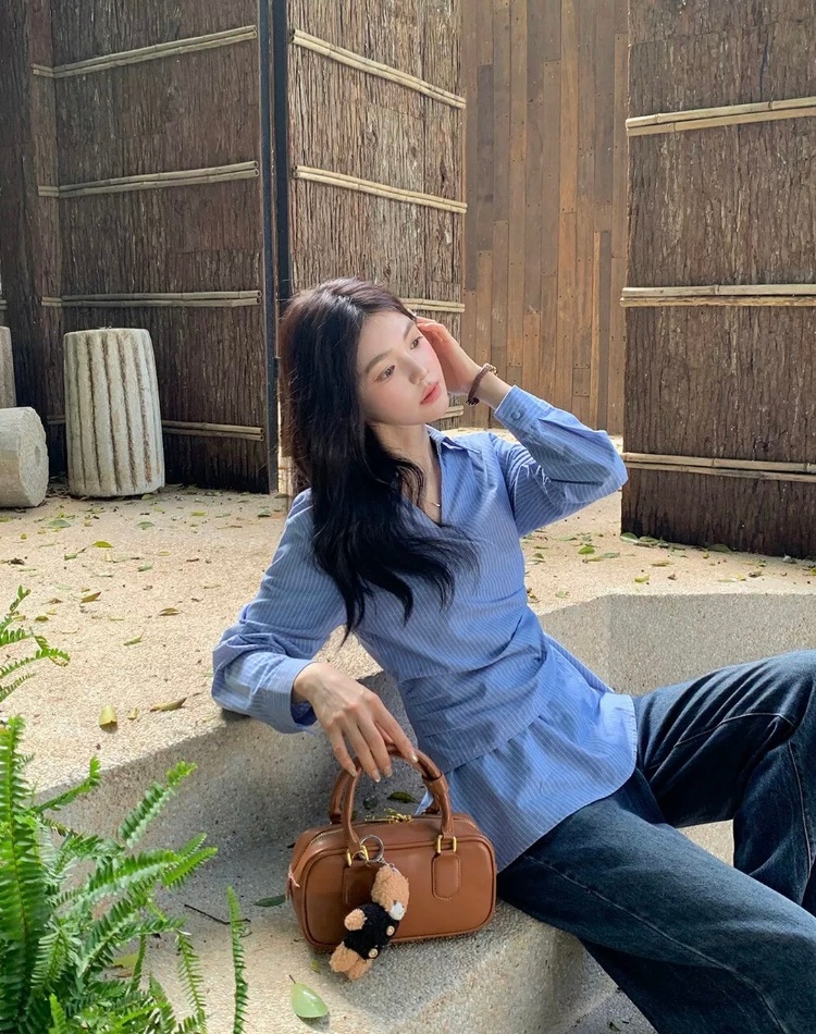 Irregular long sleeve unique temperament shirt for women