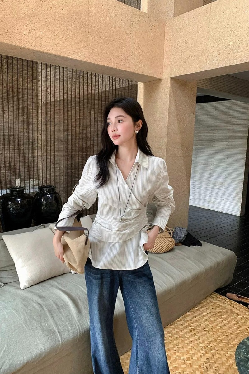 Irregular long sleeve unique temperament shirt for women