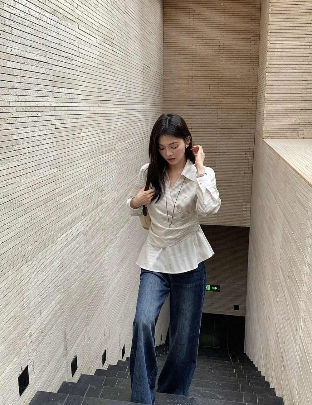 Irregular long sleeve unique temperament shirt for women