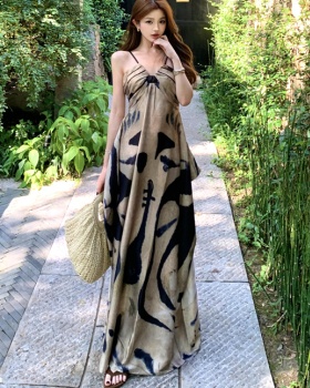 Painting blooming long dress elegant dress for women