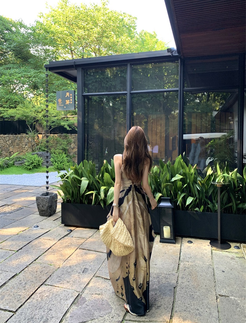 Painting blooming long dress elegant dress for women