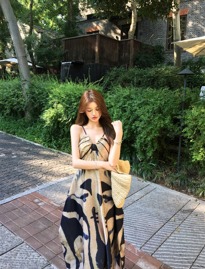 Painting blooming long dress elegant dress for women