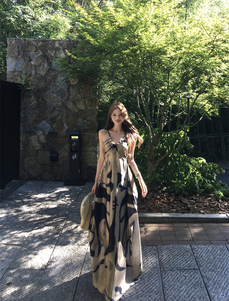 Painting blooming long dress elegant dress for women
