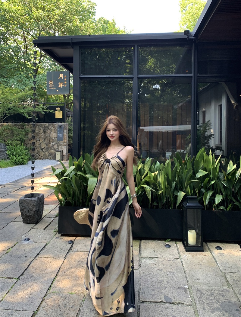 Painting blooming long dress elegant dress for women