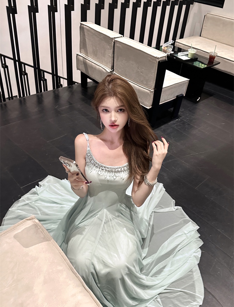 Chain gauze big skirt long sling summer dress for women