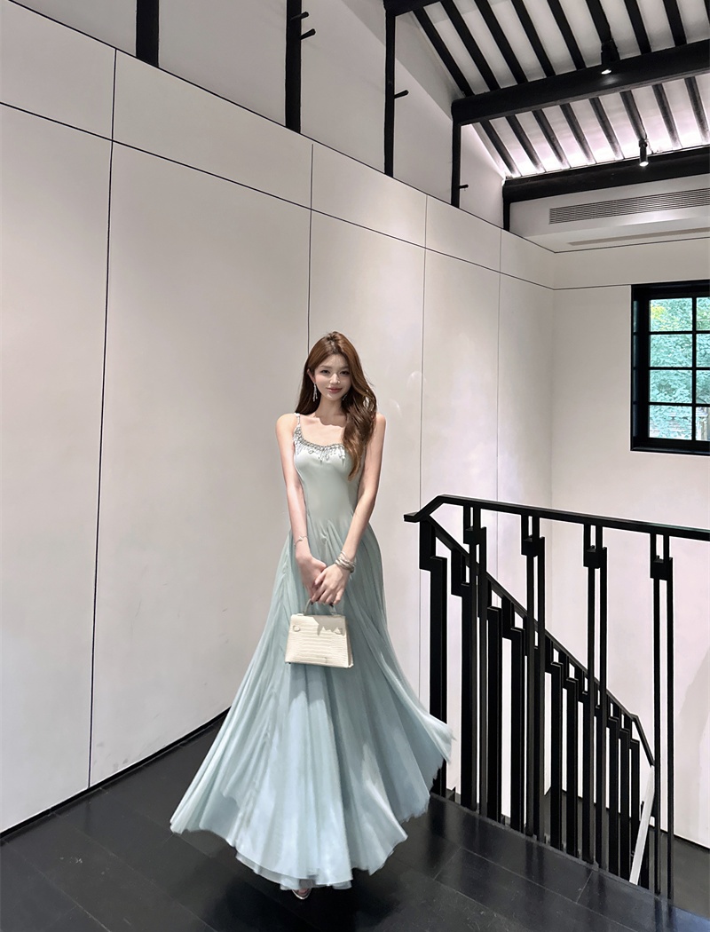 Chain gauze big skirt long sling summer dress for women