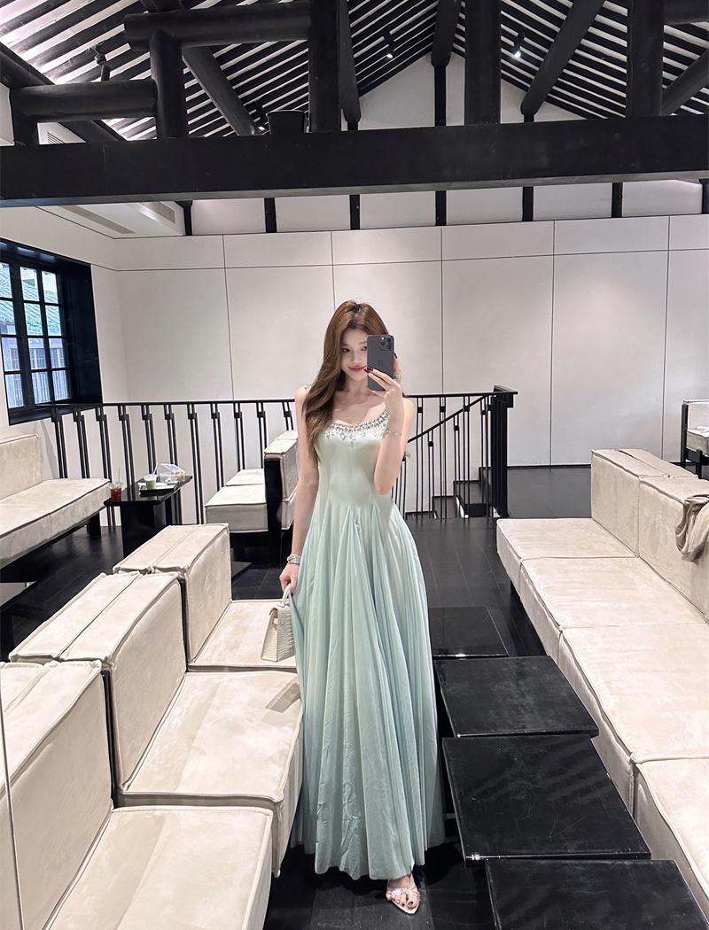Chain gauze big skirt long sling summer dress for women