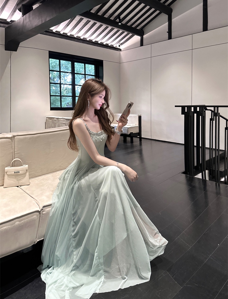 Chain gauze big skirt long sling summer dress for women
